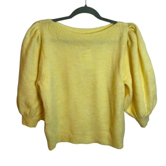 NWT MNG YELLOW PUFF SLEEVE BOATNECK SWEATER - Picture 1 of 4